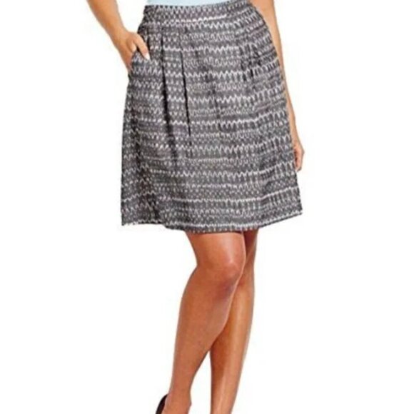 EILEEN FISHER Ash Organic Cotton Aerial Ikat Pleated Skirt Gray Size M Pockets - Picture 1 of 16